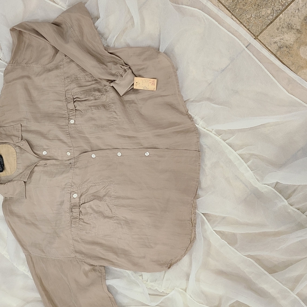 Silk Stylish Beige Button-Up Shirt